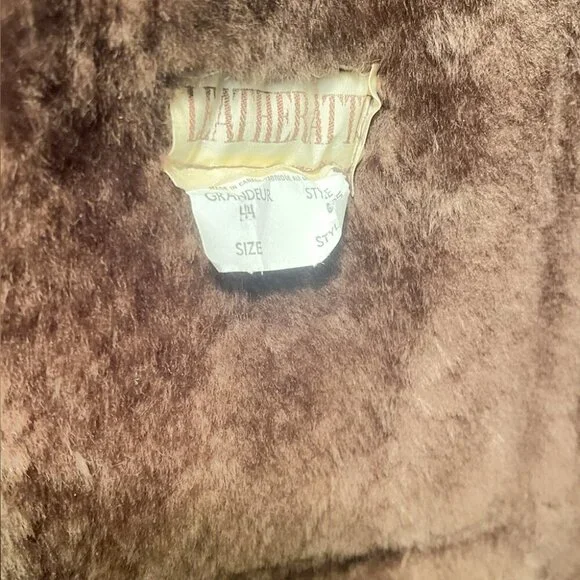 Vintage Brown Shearling-Style Leather Coat | Mid-Length Winter Jacket 44 - Picture 3 of 8